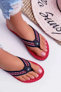 Damskie Big Star Shoes Damskie Klapki Japonki Big Star DD274A252 Czerwone