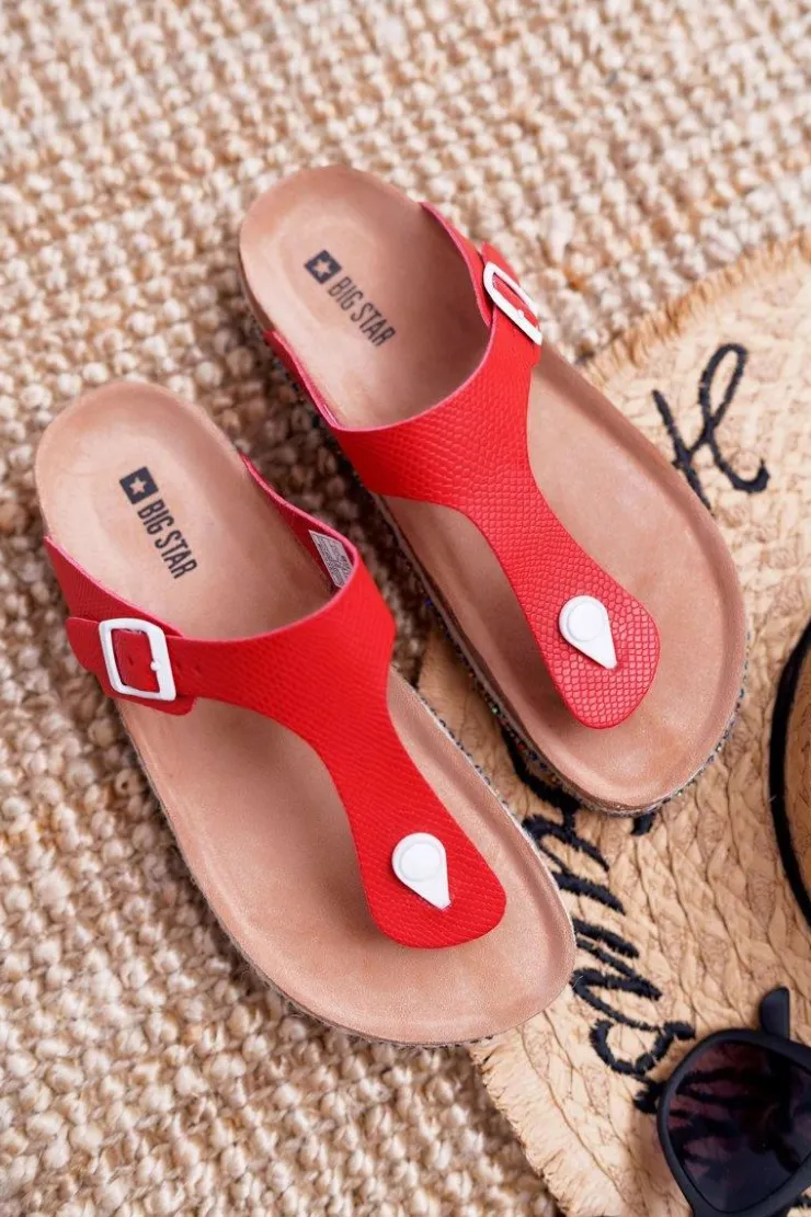 Damskie Big Star Shoes Damskie Klapki Japonki Czerwone Big Star DD274128