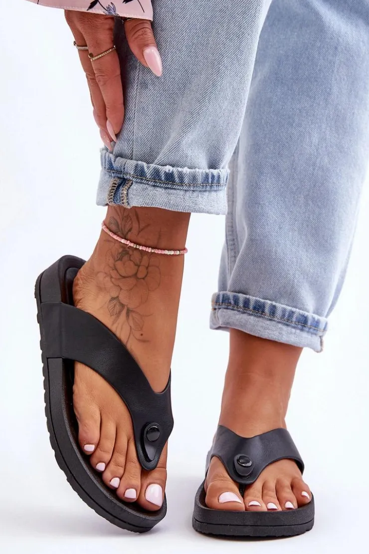 Boto Damskie Klapki Japonki Na Platformie Czarne Bellitta