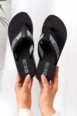 Big Star Shoes Klapki Na Koturnie|Klapki Na Obcasie*Damskie Klapki Japonki Na Koturnie Big Star HH274A096 Czarne