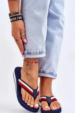 Damskie Big Star Shoes Damskie Klapki Japonki Na Platformie Big Star LL274779 Granatowe