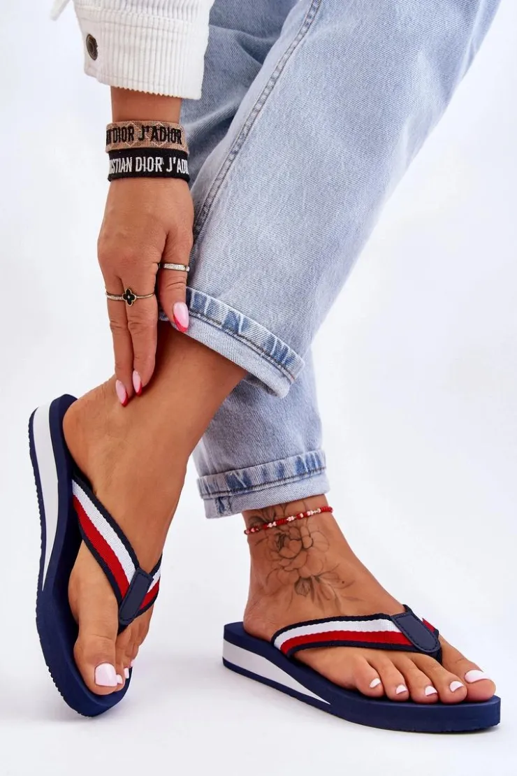 Damskie Big Star Shoes Damskie Klapki Japonki Na Platformie Big Star LL274779 Granatowe