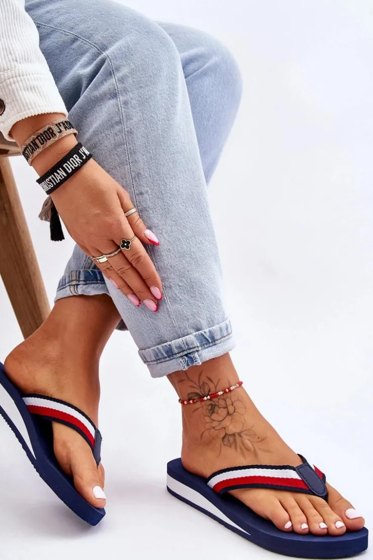 Damskie Big Star Shoes Damskie Klapki Japonki Na Platformie Big Star LL274779 Granatowe