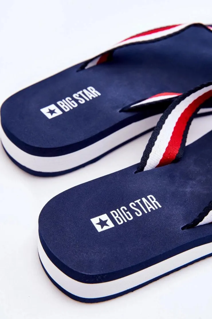 Damskie Big Star Shoes Damskie Klapki Japonki Na Platformie Big Star LL274779 Granatowe