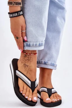 Outlet Big Star Shoes Damskie Klapki Japonki Na Platformie Big Star LL274781 Czarne Czarny