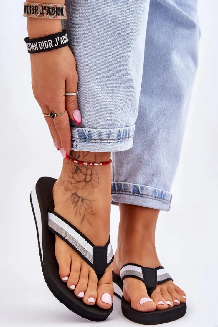 Outlet Big Star Shoes Damskie Klapki Japonki Na Platformie Big Star LL274781 Czarne Czarny