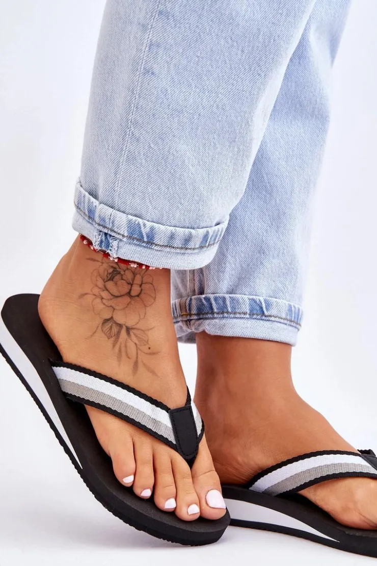 Outlet Big Star Shoes Damskie Klapki Japonki Na Platformie Big Star LL274781 Czarne Czarny