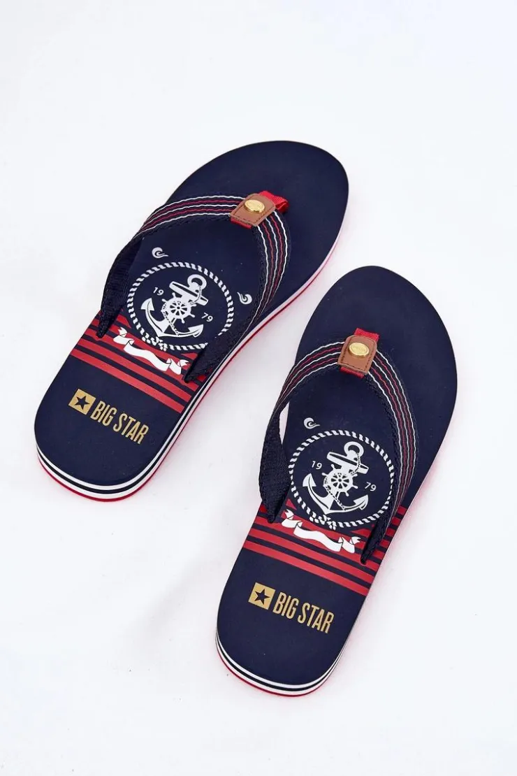 Hot Big Star Shoes Damskie Klapki Japonki Na Koturnie Big Star RR274A126 Granatowe