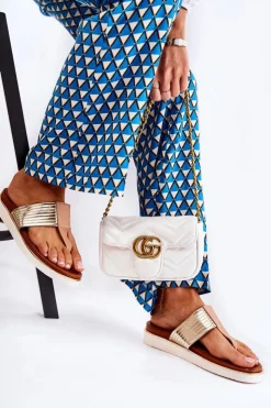 Boto Klapki Damskie Big Star|Klapki Damskie Japonki*Damskie Klapki Japonki Na Platformie Beżowo-Złote Morissa