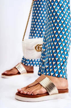 Boto Klapki Damskie Big Star|Klapki Damskie Japonki*Damskie Klapki Japonki Na Platformie Beżowo-Złote Morissa