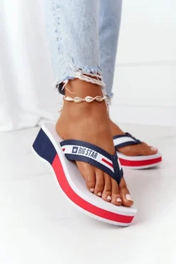 Damskie Big Star Shoes Damskie Klapki Japonki Na Koturnie Big Star HH274A093 Białe