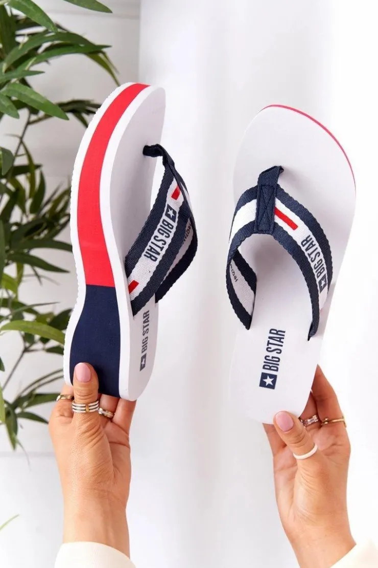 Damskie Big Star Shoes Damskie Klapki Japonki Na Koturnie Big Star HH274A093 Białe