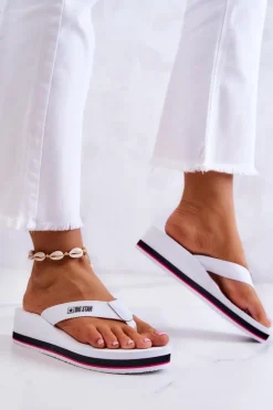 Big Star Shoes Klapki Na Koturnie|Klapki Na Obcasie*Damskie Klapki Japonki Na Koturnie Big Star JJ274A333 Białe Biały