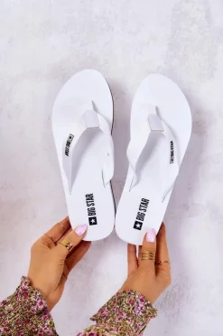 Big Star Shoes Klapki Na Koturnie|Klapki Na Obcasie*Damskie Klapki Japonki Na Koturnie Big Star JJ274A333 Białe Biały