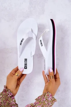 Big Star Shoes Klapki Na Koturnie|Klapki Na Obcasie*Damskie Klapki Japonki Na Koturnie Big Star JJ274A333 Białe Biały