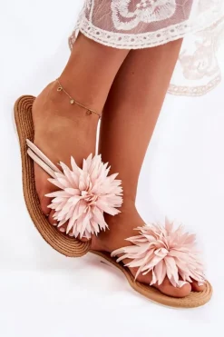 Best Boto Damskie Klapki Japonki Z Materiałową Ozdobą Jasnoróżowe Eviana