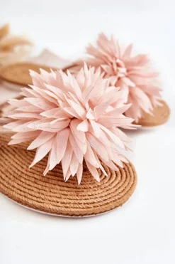 Best Boto Damskie Klapki Japonki Z Materiałową Ozdobą Jasnoróżowe Eviana