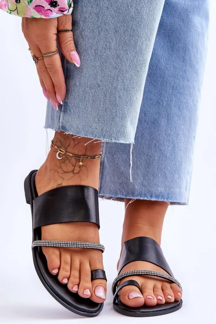 Boto Klapki Damskie Japonki*Damskie Klapki Japonki Z Ozdobnym Paskiem Czarne Sublime