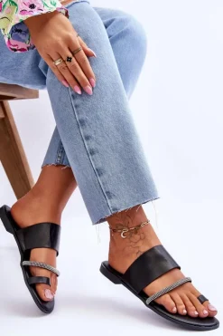 Boto Klapki Damskie Japonki*Damskie Klapki Japonki Z Ozdobnym Paskiem Czarne Sublime