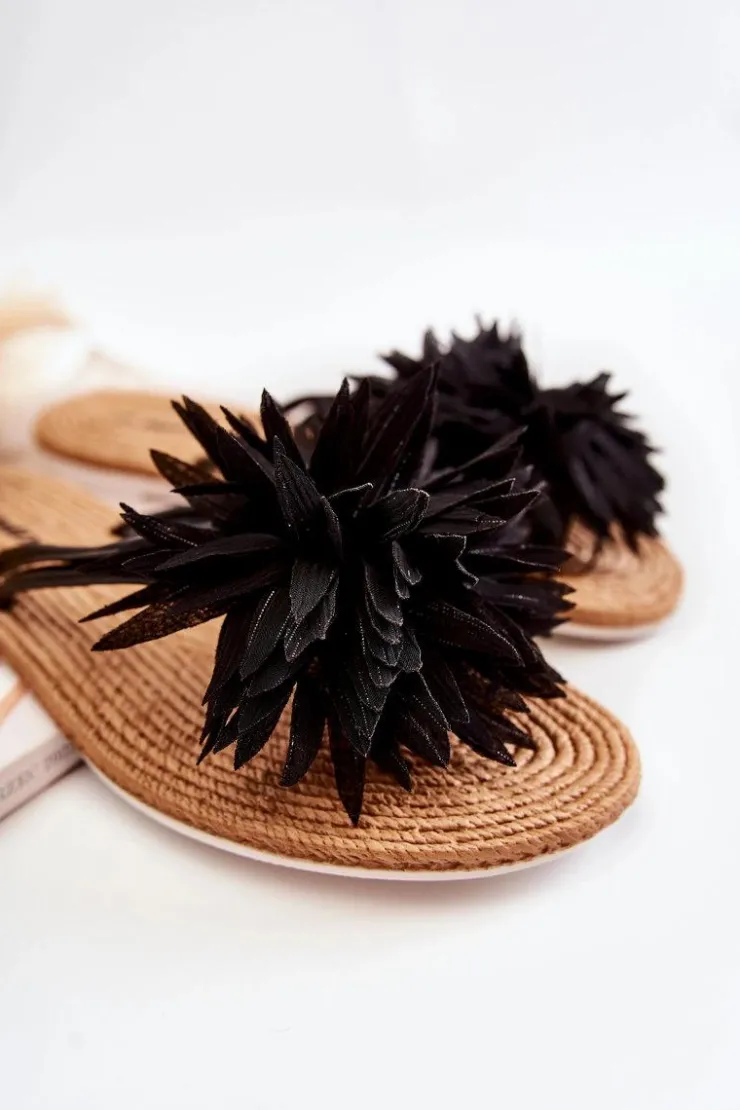 Boto Klapki Damskie Klasyczne*Damskie Klapki Japonki Z Materiałową Ozdobą Czarne Eviana