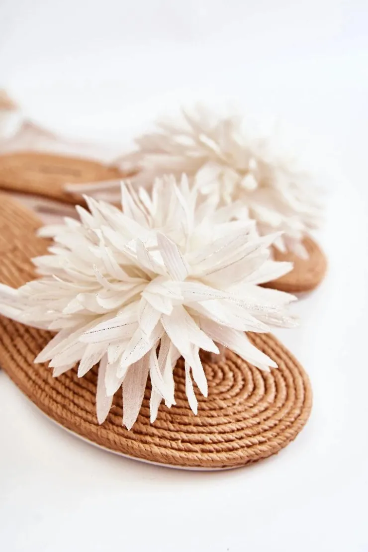 Boto Klapki Damskie Japonki*Damskie Klapki Japonki Z Materiałową Ozdobą Białe Eviana