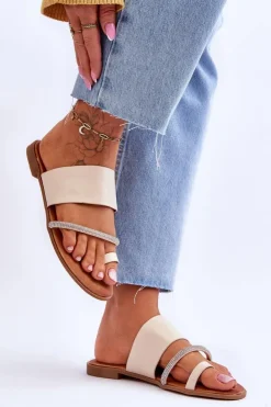 Damskie Boto Damskie Klapki Japonki Z Ozdobnym Paskiem Beżowe Sublime