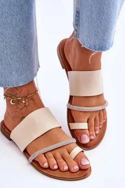 Damskie Boto Damskie Klapki Japonki Z Ozdobnym Paskiem Beżowe Sublime