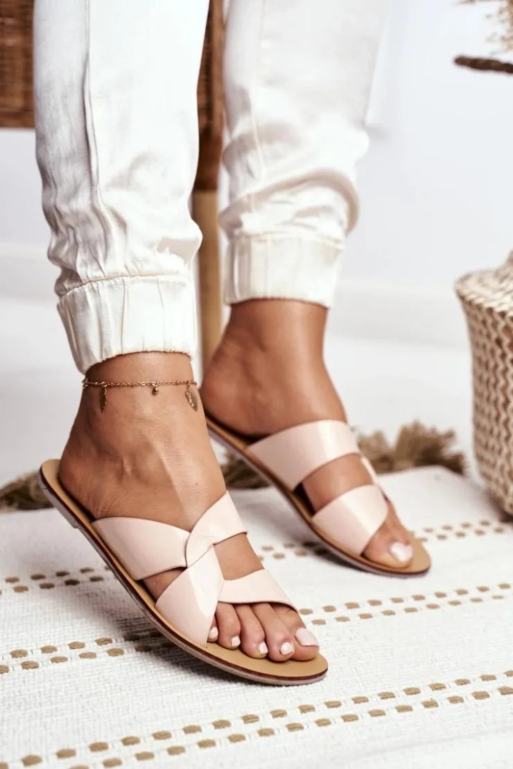 Boto Klapki Damskie Klasyczne*Damskie Klapki Lu Boo Beżowe Mabella