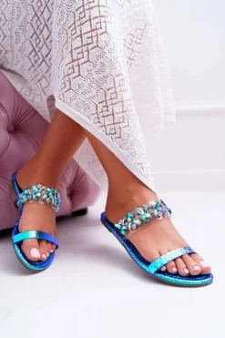 Damskie Boto Damskie Klapki Lu Boo Eleganckie Z Cyrkoniami Niebieskie Elementary