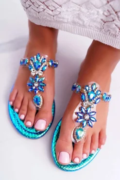 Damskie Boto Damskie Klapki Lu Boo Japonki Kryształy Niebieskie Conathe