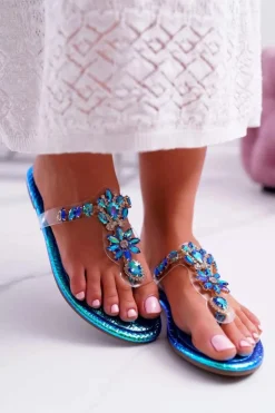 Damskie Boto Damskie Klapki Lu Boo Japonki Kryształy Niebieskie Conathe