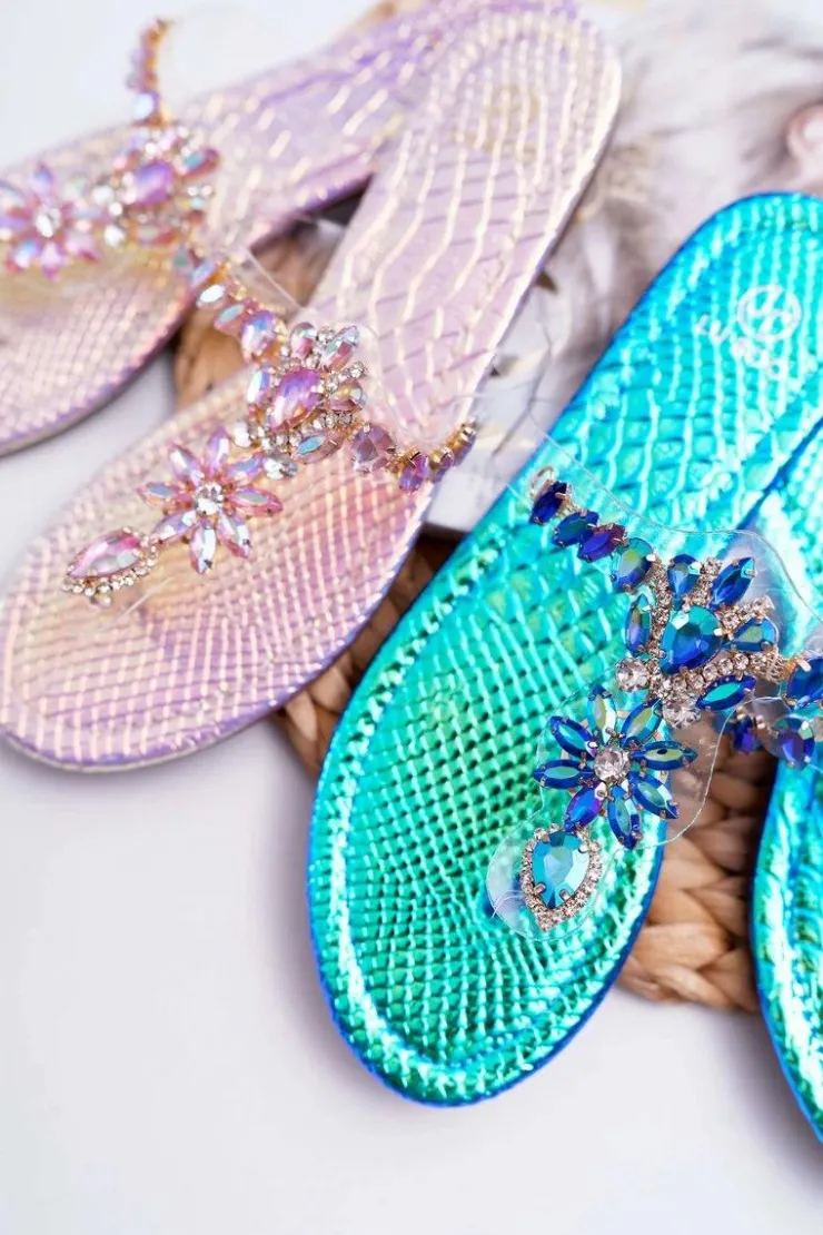 Damskie Boto Damskie Klapki Lu Boo Japonki Kryształy Niebieskie Conathe