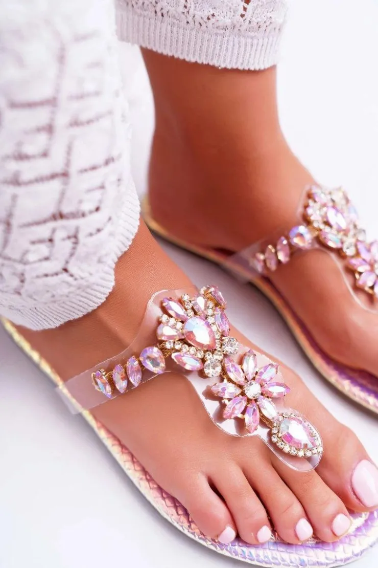 Sale Boto Damskie Klapki Lu Boo Japonki Kryształy Różowe Conathe