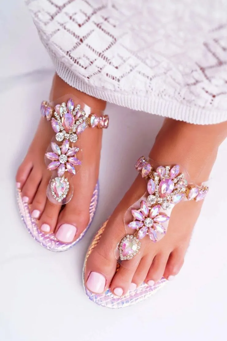 Sale Boto Damskie Klapki Lu Boo Japonki Kryształy Różowe Conathe