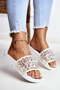 Damskie Boto Damskie Klapki Lu Boo Kryształki Białe Bobbi