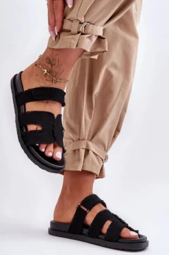 Boto Klapki Na Platformie|Klapki Damskie Klasyczne*Damskie Klapki Materiałowe Na Rzep Czarne Lamirose