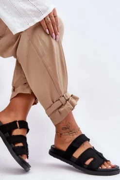 Boto Klapki Na Platformie|Klapki Damskie Klasyczne*Damskie Klapki Materiałowe Na Rzep Czarne Lamirose