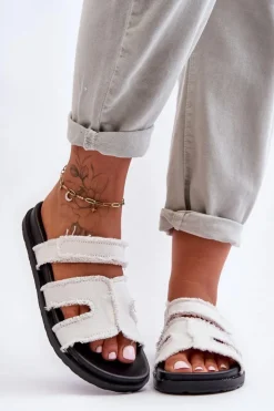 Boto Klapki Damskie Klasyczne|Klapki Na Platformie*Damskie Klapki Materiałowe Na Rzep Białe Lamirose Biały