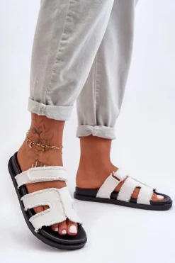 Boto Klapki Damskie Klasyczne|Klapki Na Platformie*Damskie Klapki Materiałowe Na Rzep Białe Lamirose Biały