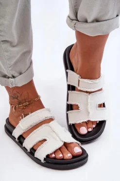 Boto Klapki Damskie Klasyczne|Klapki Na Platformie*Damskie Klapki Materiałowe Na Rzep Białe Lamirose Biały