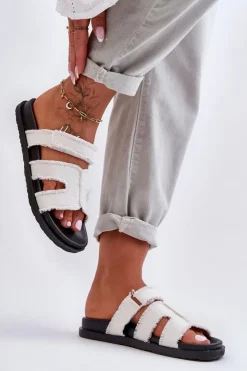 Boto Klapki Damskie Klasyczne|Klapki Na Platformie*Damskie Klapki Materiałowe Na Rzep Białe Lamirose Biały