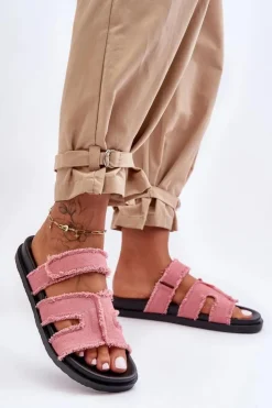 Clearance Boto Damskie Klapki Materiałowe Na Rzep Różowe Lamirose Różowy