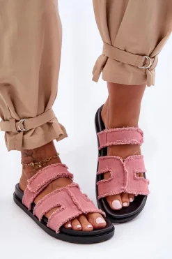 Clearance Boto Damskie Klapki Materiałowe Na Rzep Różowe Lamirose Różowy