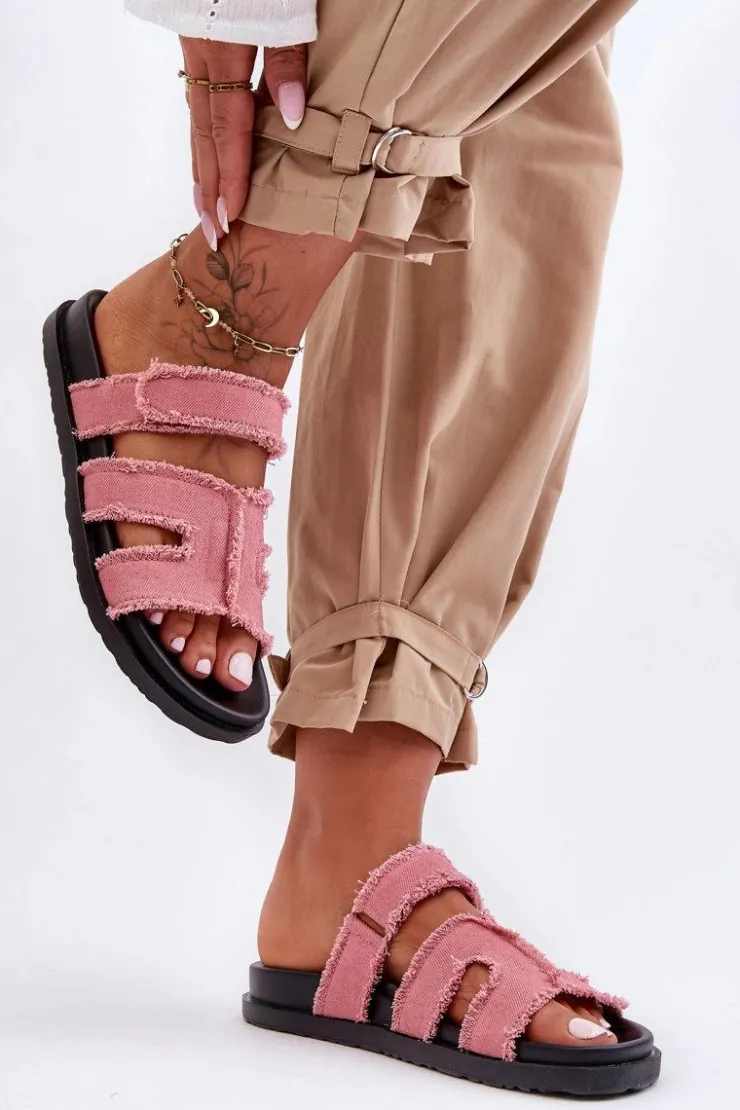 Clearance Boto Damskie Klapki Materiałowe Na Rzep Różowe Lamirose Różowy