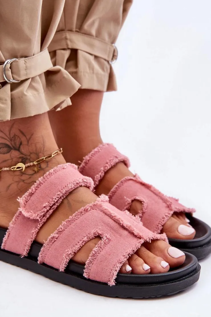 Clearance Boto Damskie Klapki Materiałowe Na Rzep Różowe Lamirose Różowy