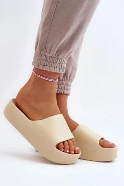 Online Boto Damskie Klapki Na Grubej Podeszwie Beżowe Oreithano Beżowy