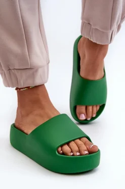 Boto Klapki Damskie Klasyczne*Damskie Klapki Na Grubej Podeszwie Zielone Oreithano Zielony