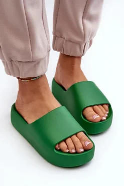 Boto Klapki Damskie Klasyczne*Damskie Klapki Na Grubej Podeszwie Zielone Oreithano Zielony