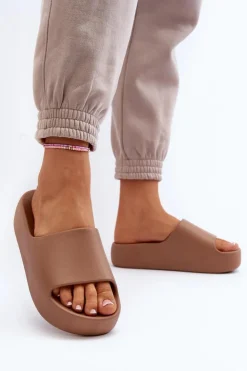 Boto Klapki Damskie Klasyczne*Damskie Klapki Na Grubej Podeszwie Brązowe Oreithano Brązowy