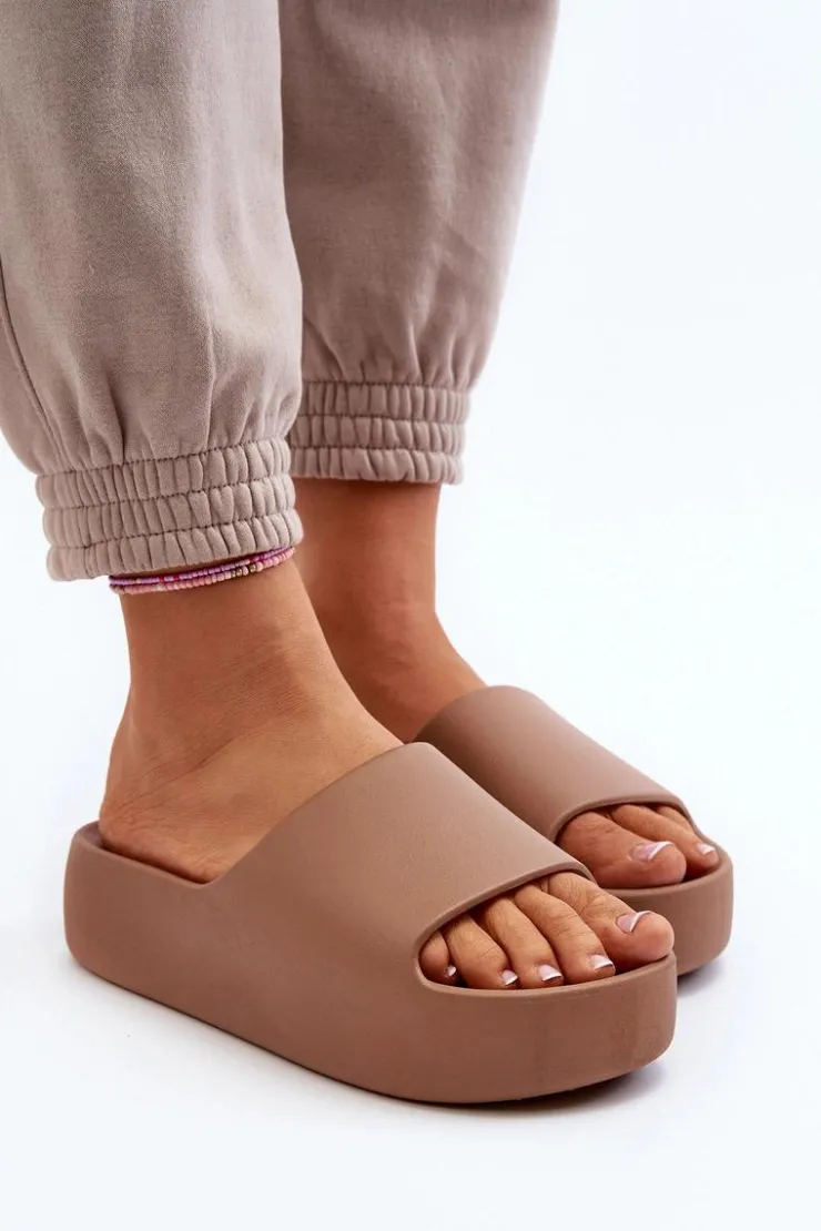 Boto Klapki Damskie Klasyczne*Damskie Klapki Na Grubej Podeszwie Brązowe Oreithano Brązowy